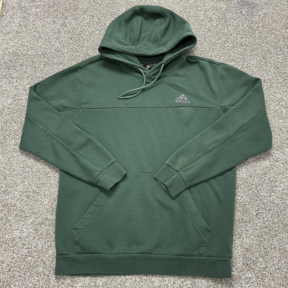 Adidas Hoodie Mens L Green Fleece Athletic Pullover Rhinestone Logo Sweatshirt